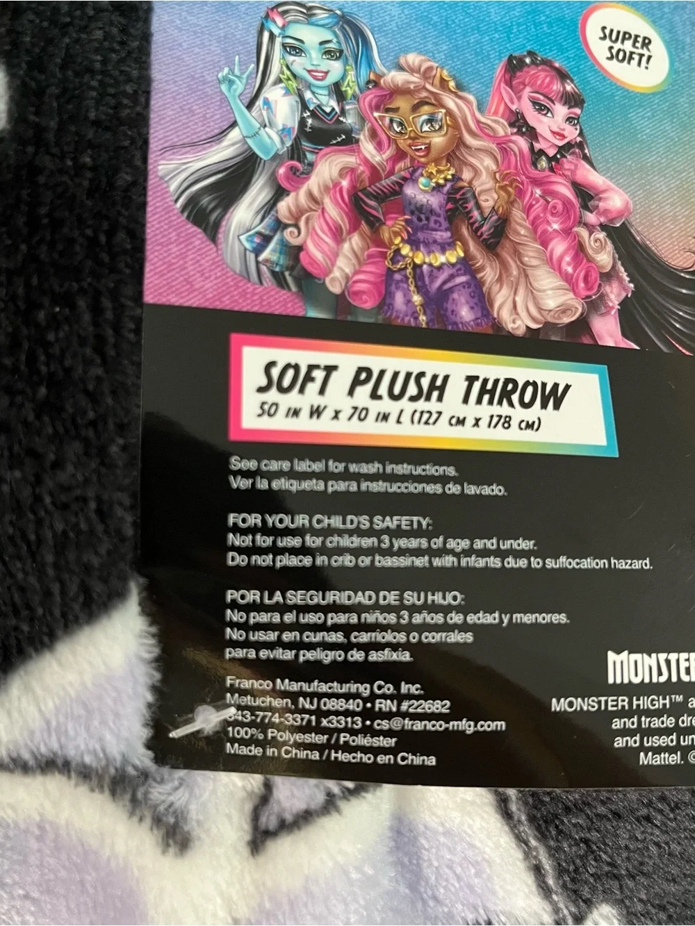 Monster High Halloween Soft Plush Throw 50” x 70”